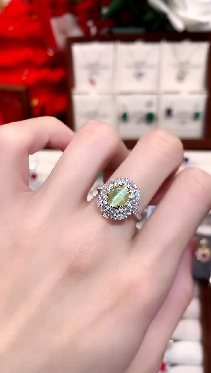 【闪购商品】猫眼戒指18K金镶嵌1.74ct/天然宝石/七天无理由