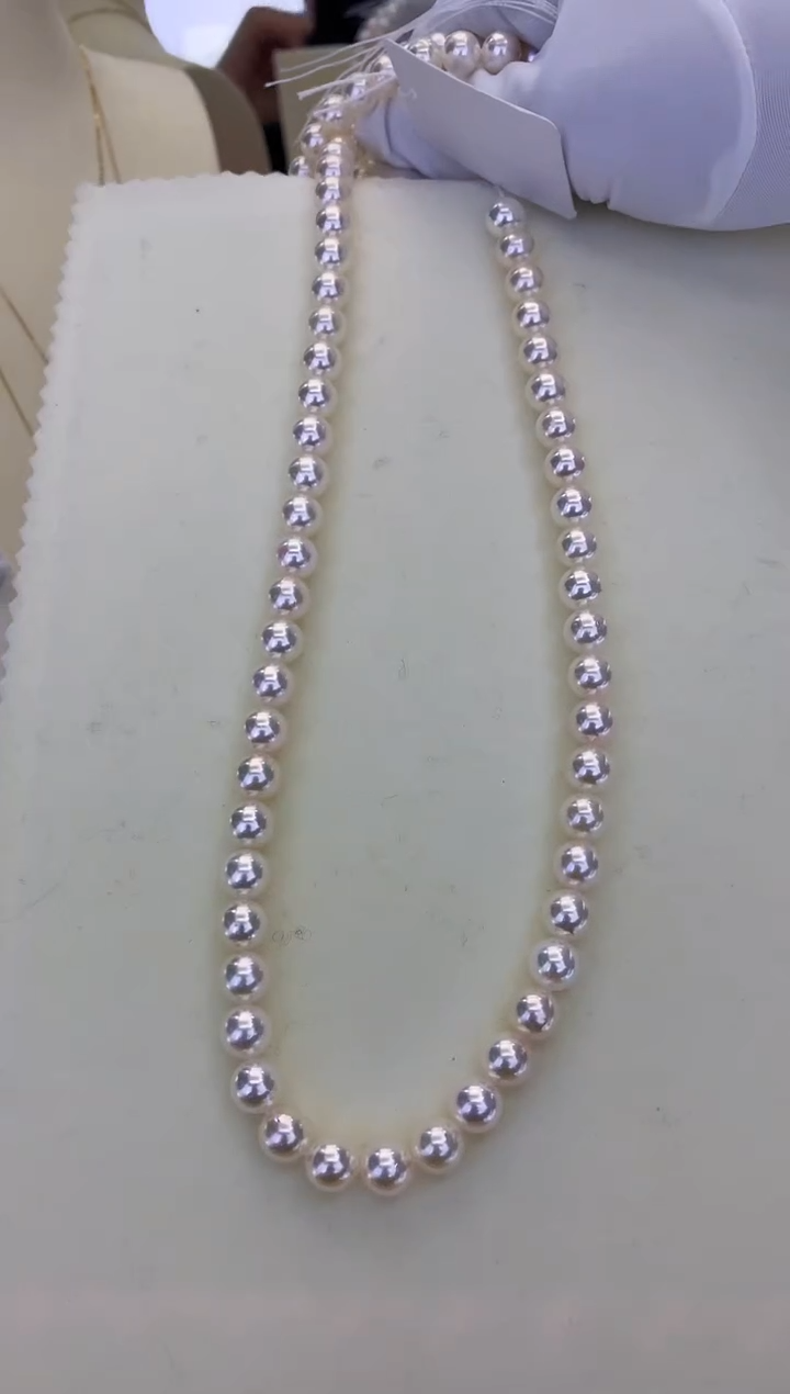 银S925镶嵌DA海水珍珠 GD271 7.5-8 青光akoya串链