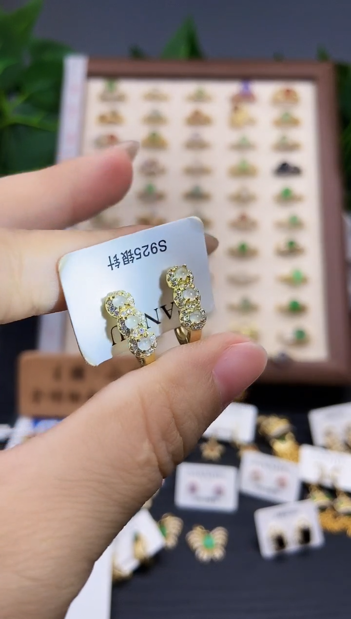 银S925镶嵌翡翠耳饰12