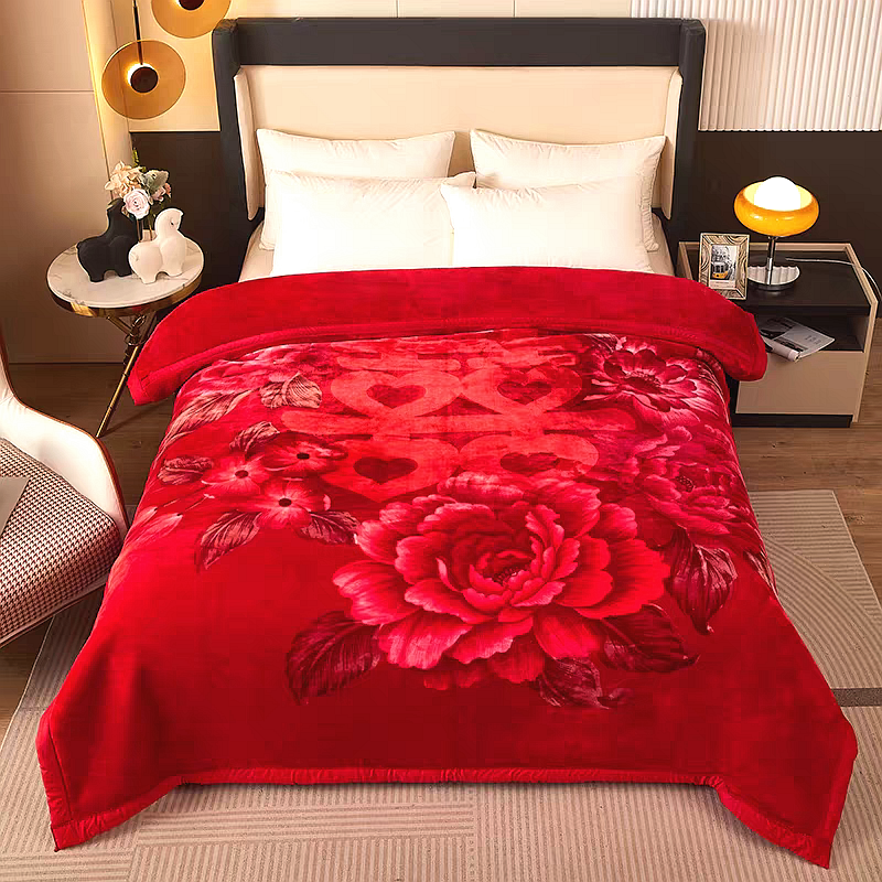 结婚喜字毛毯大红色双人云毯加厚冬季盖毯陪嫁陪嫁用品全套娘家