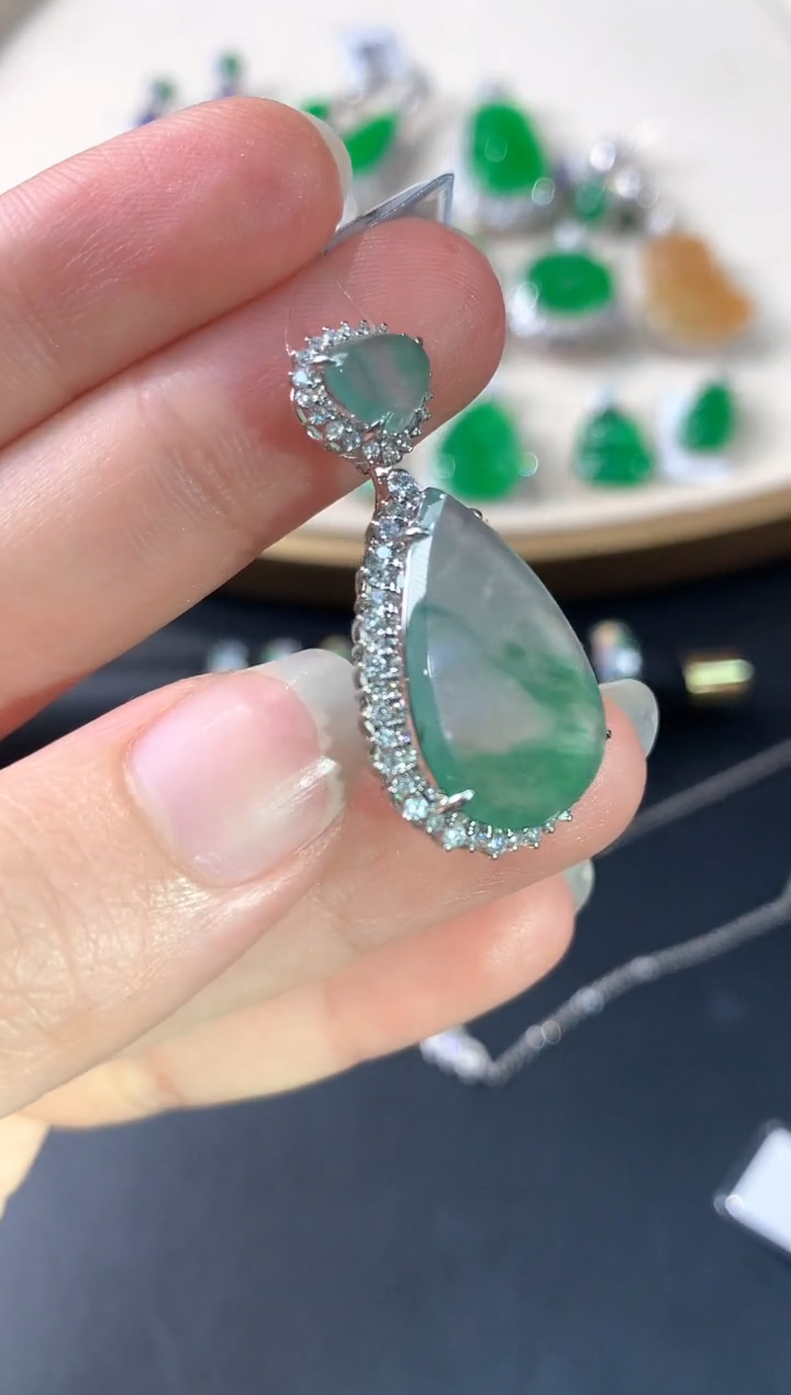 翡翠18K金镶嵌吊坠(不含链)A37|18000