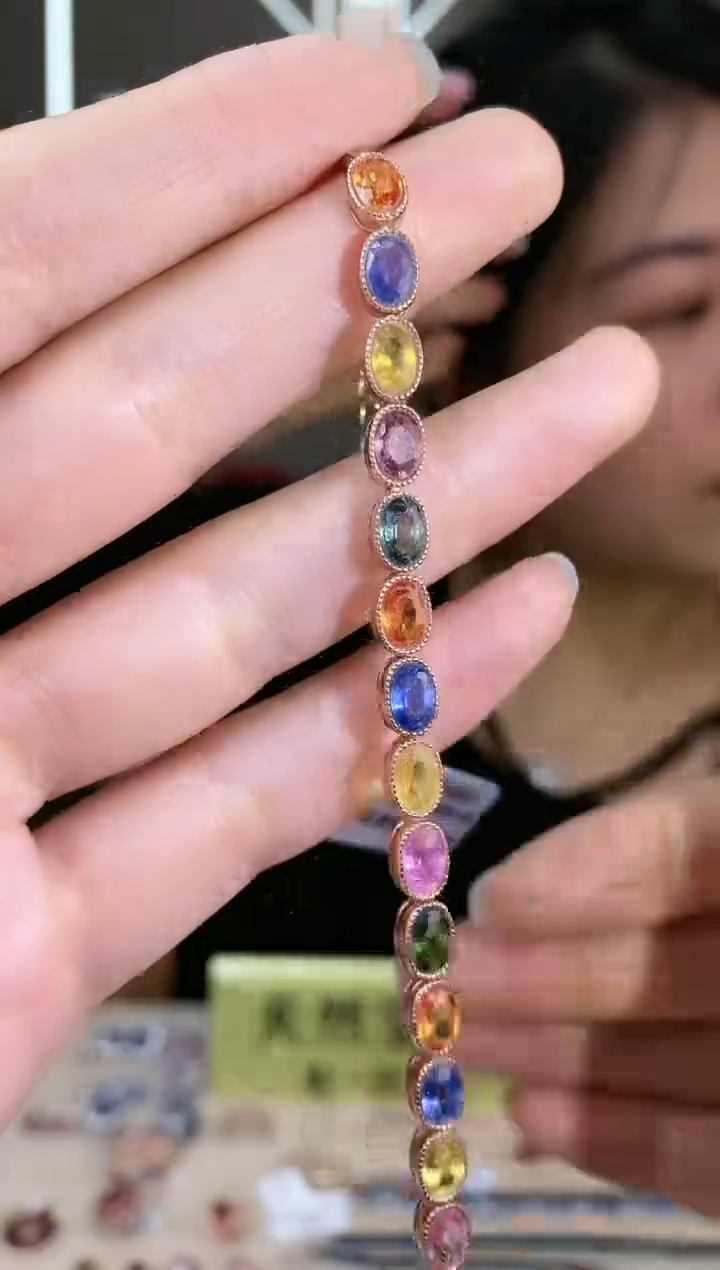 【闪购商品】彩色蓝宝石手链银S925镶嵌手链