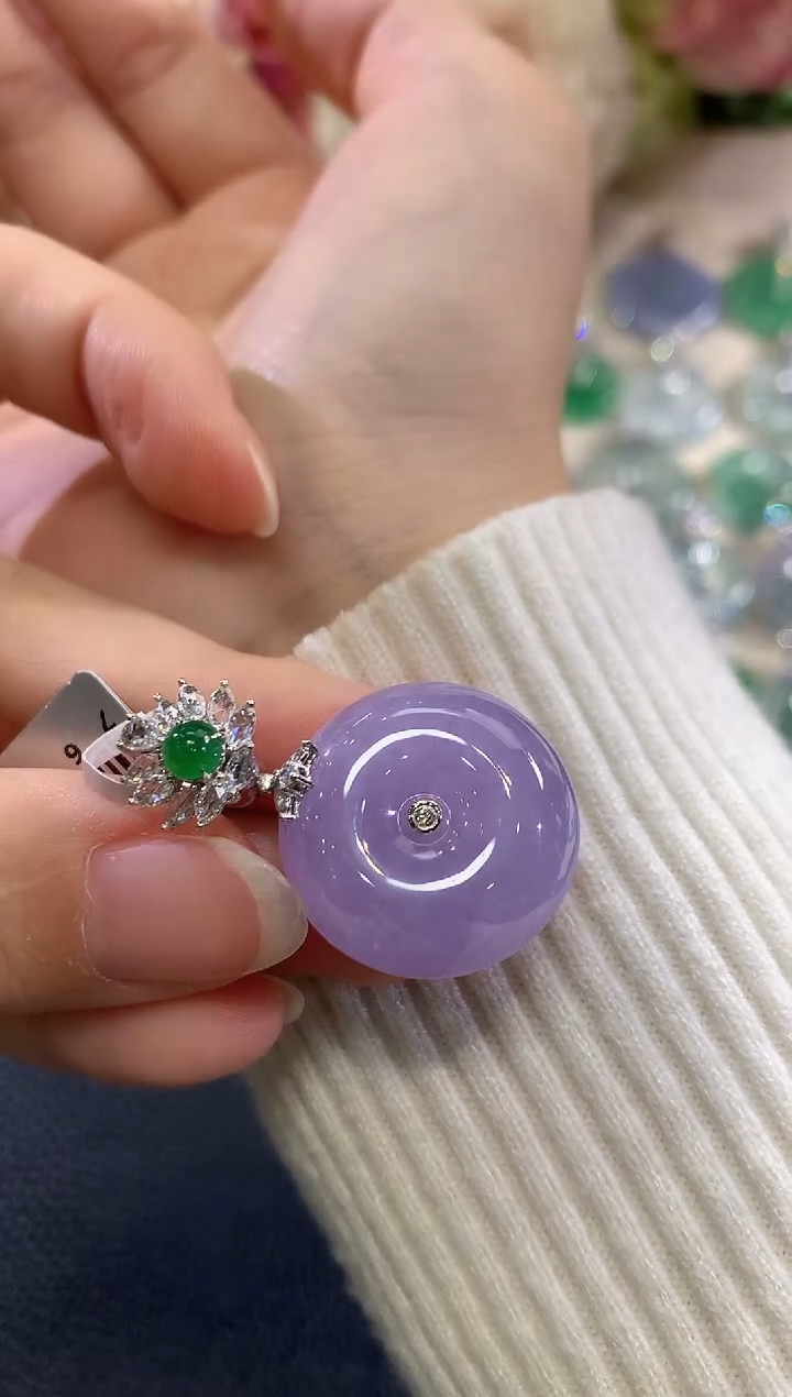 吊坠(不含链)18K金镶嵌翡翠晶*b108紫货有色差