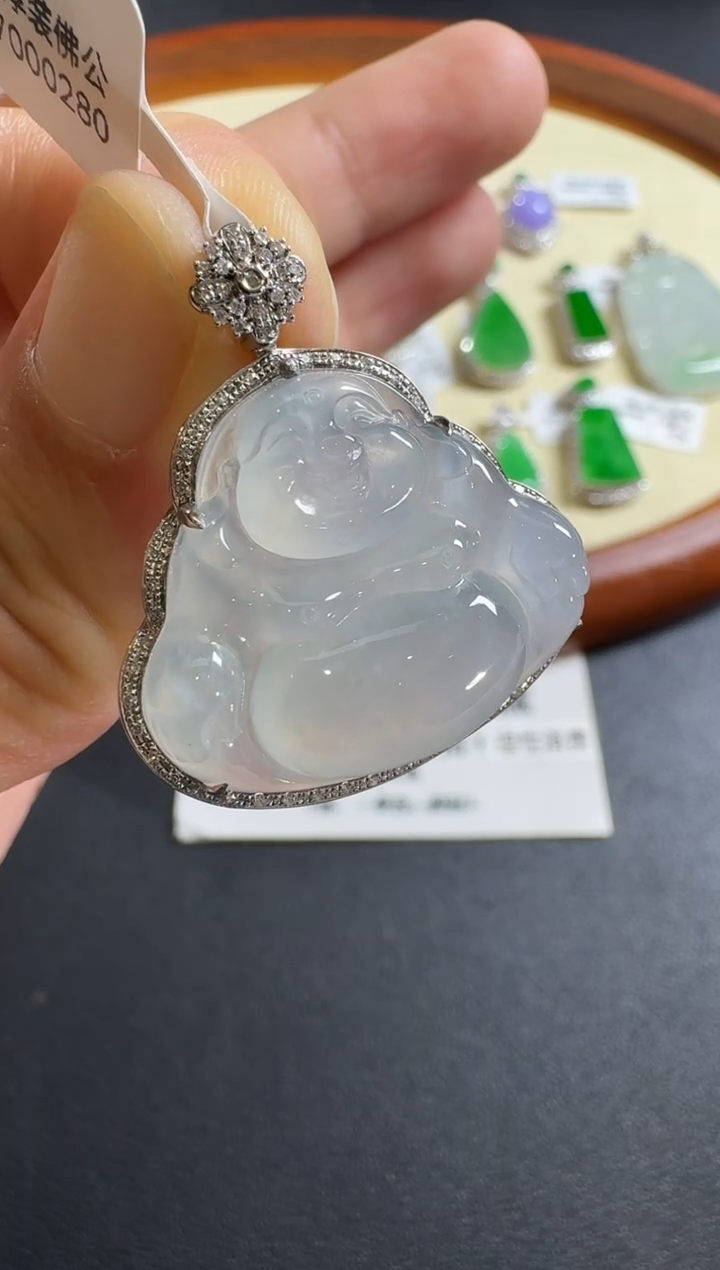 【闪购商品】翡翠吊坠(不含链)18K金镶嵌【源头工厂】钻石镶嵌