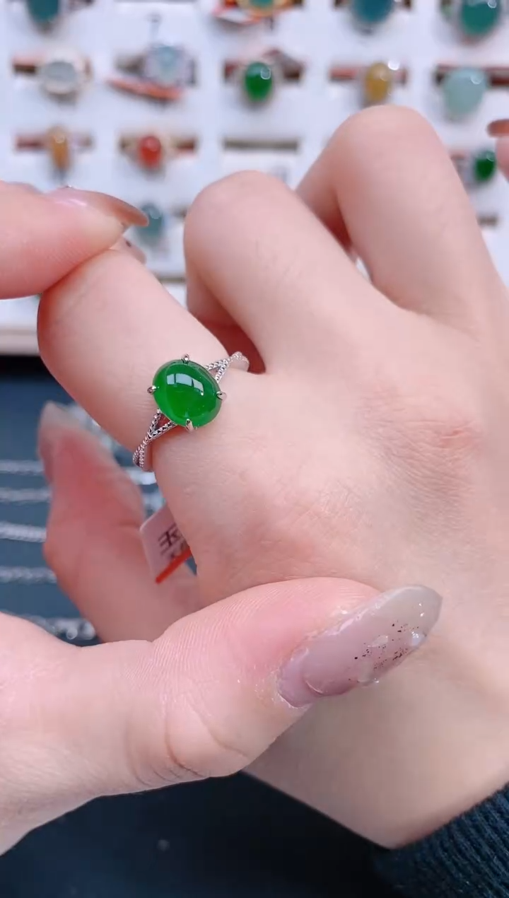 银S925镶嵌戒指翡翠天然翡翠