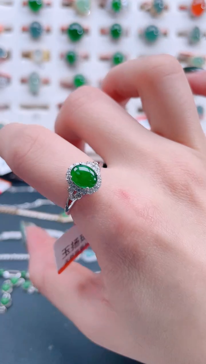 银S925镶嵌戒指翡翠天然翡翠