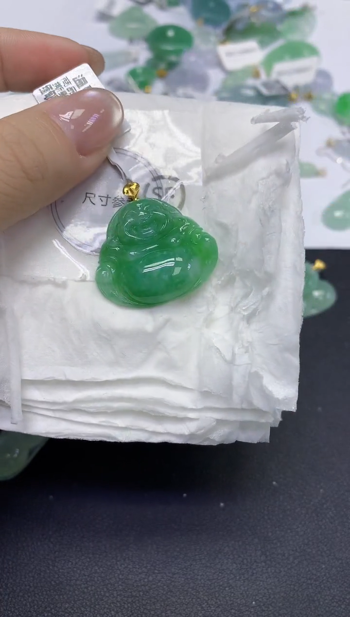 颈饰18K金镶嵌翡翠天然缅甸翡翠A货百元以上9元证书费自理
