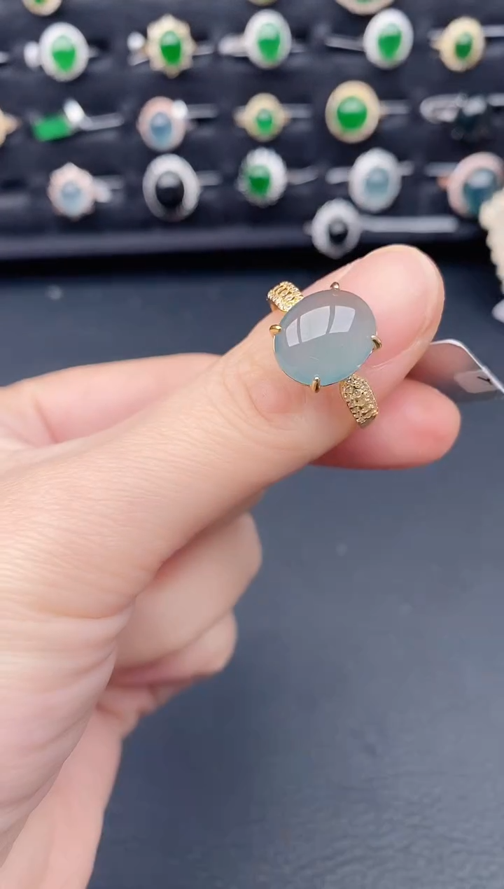 银S925镶嵌戒指翡翠天然a货翡翠378