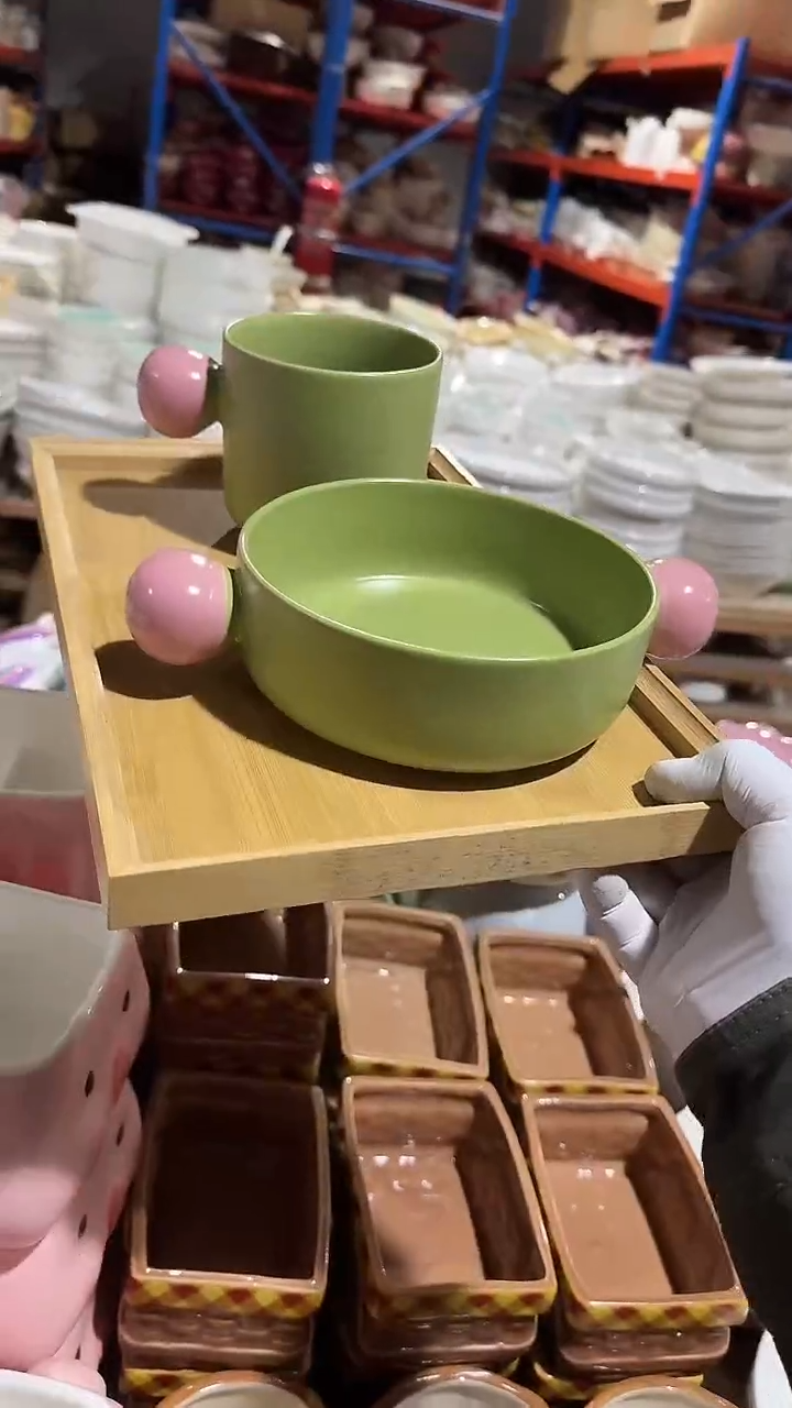 陶瓷绿色2件套微瑕 凑满20元包邮