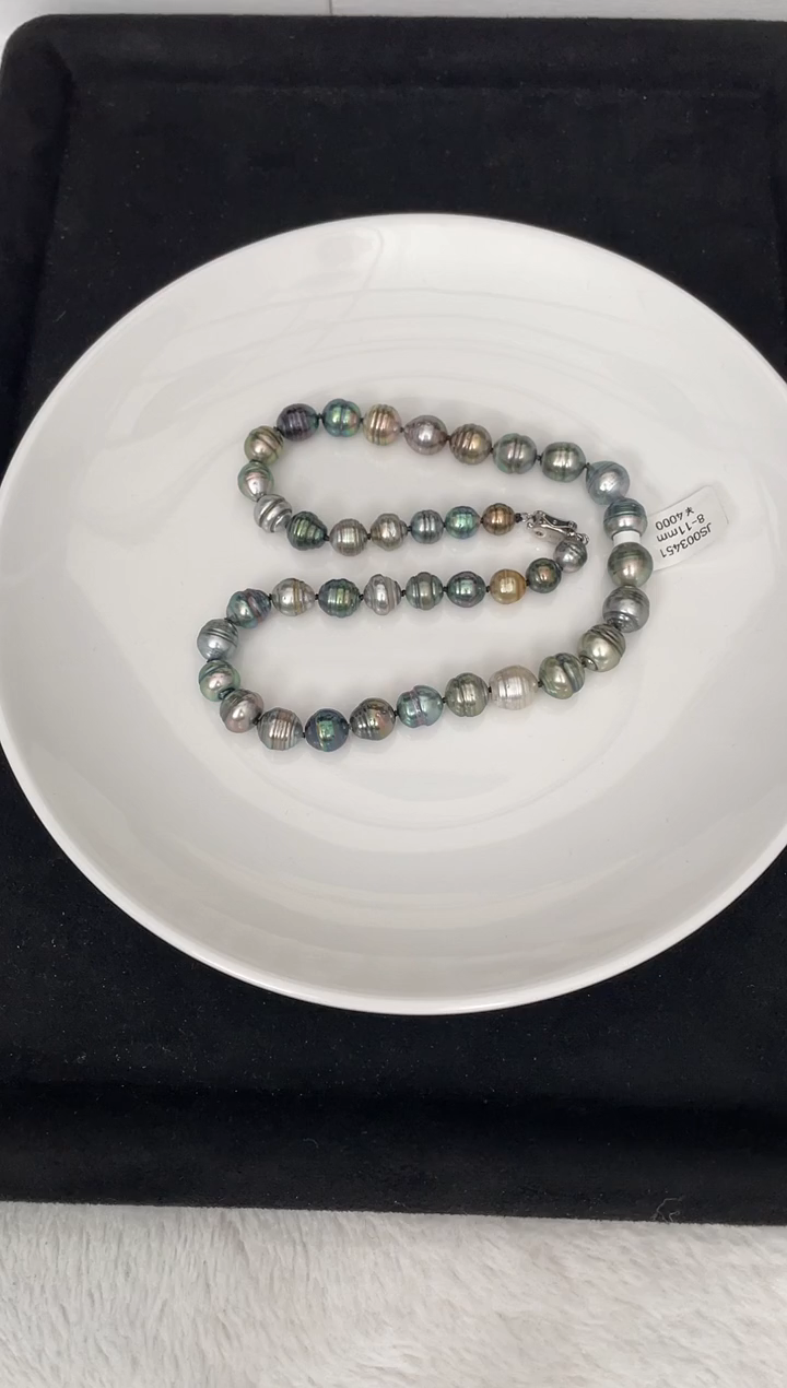 【闪购商品】海水珍珠项链银S925镶嵌大溪地螺纹8-11mm（多样性发一）