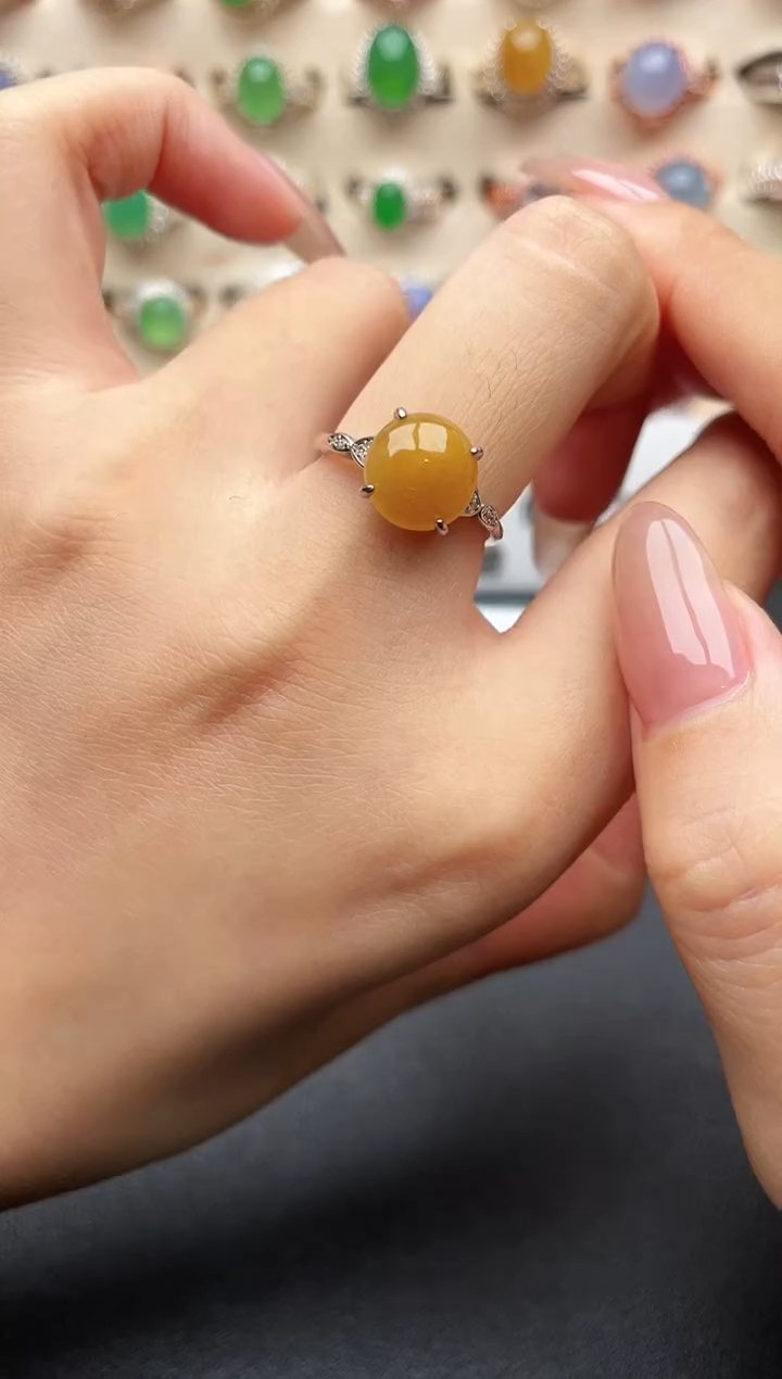 银S925镶嵌戒指翡翠一物一证一礼盒