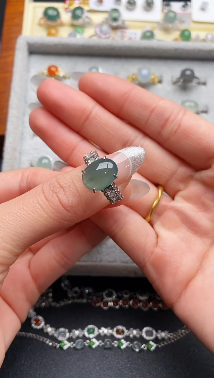 【闪购商品】翡翠戒指银S925镶嵌555555555+5