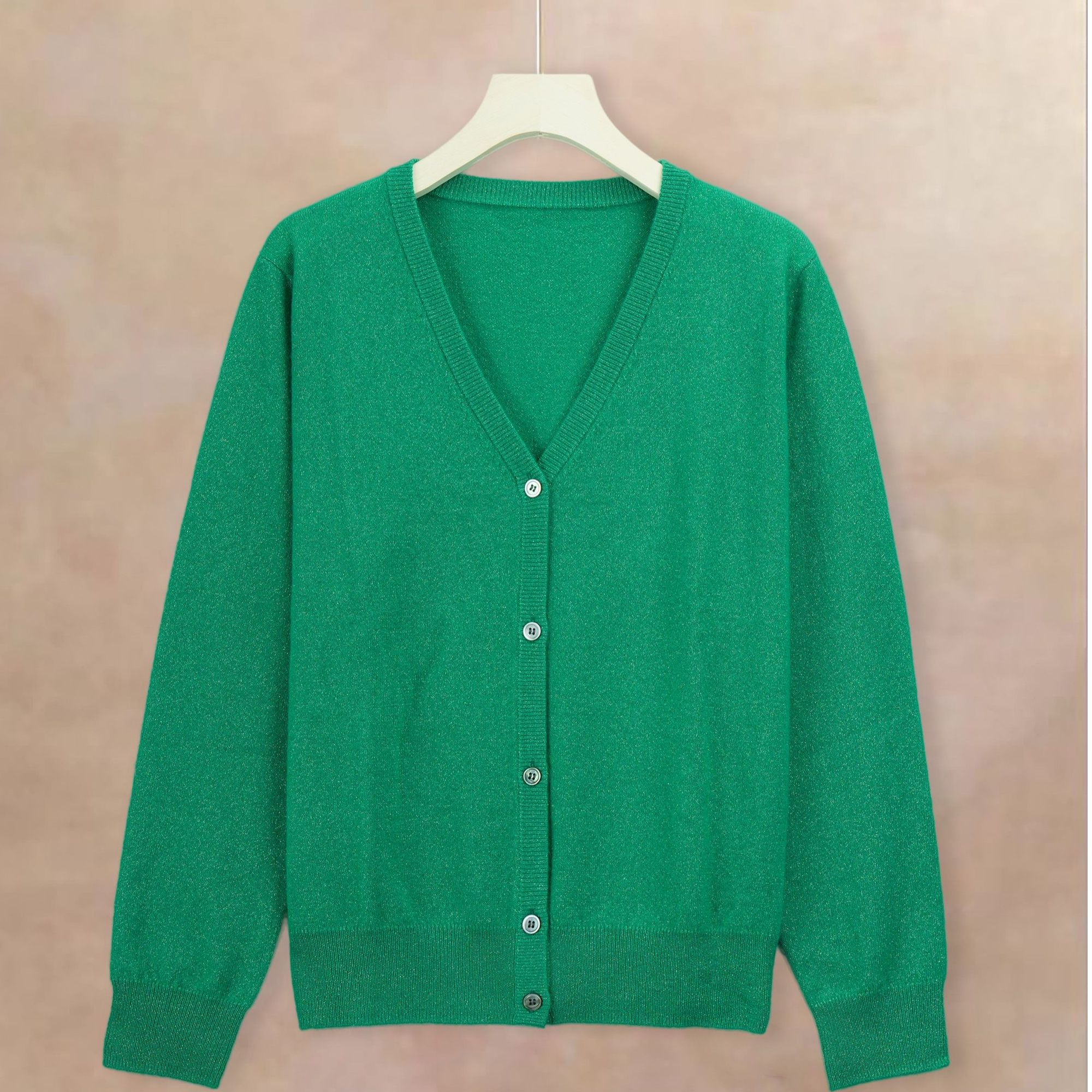 【48支光影系列】柜子原版 纯山羊绒金银丝v领开衫 24027