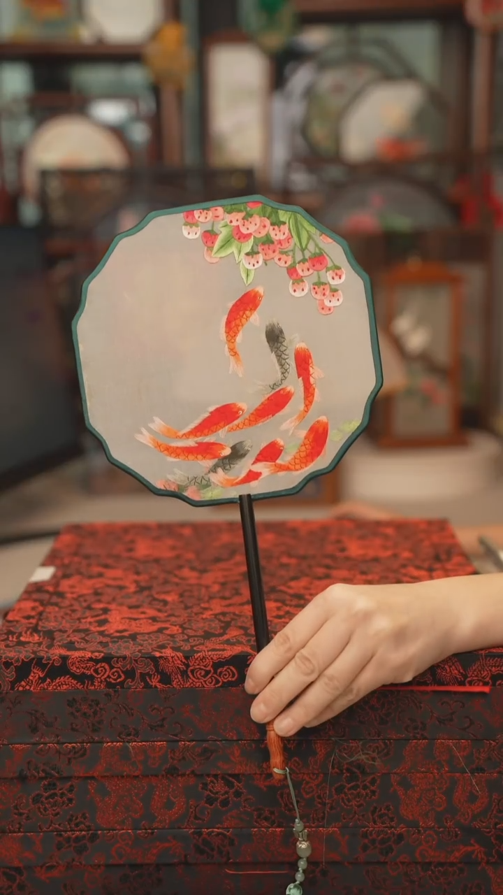 扇子团扇 绣花双面非遗