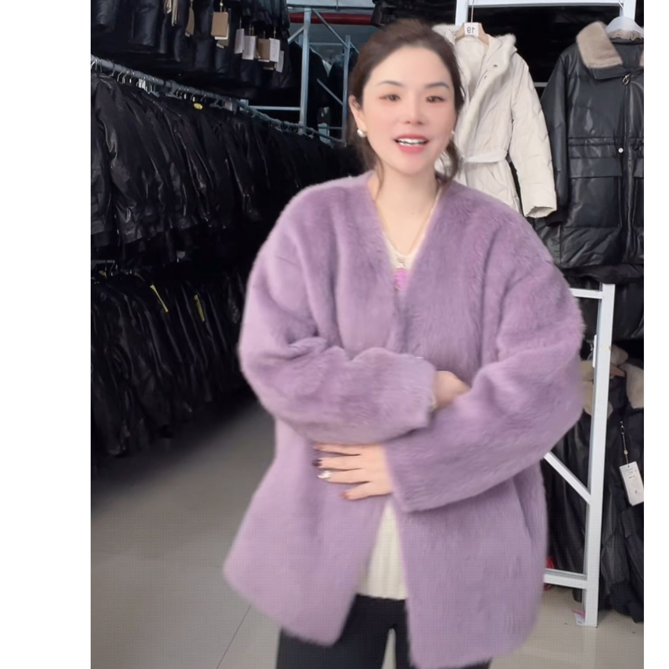 程程【1216】气质V领拉毛短外套女士秋冬