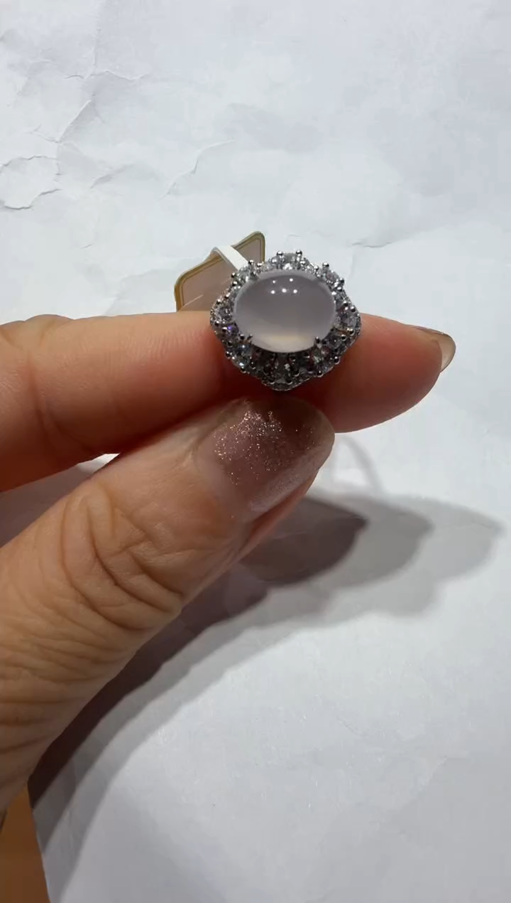 银S925镶嵌戒指翡翠925银镶缅甸A货翡翠戒指