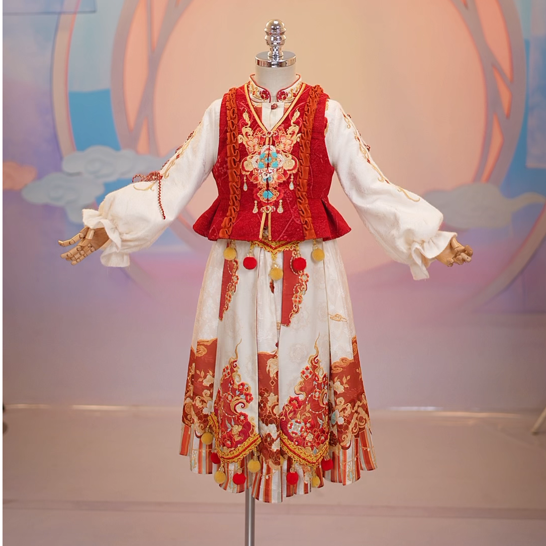 【梦楼兰】小新疆西域风冬款女童汉服连衣裙国风古风裙马甲衬衣套装