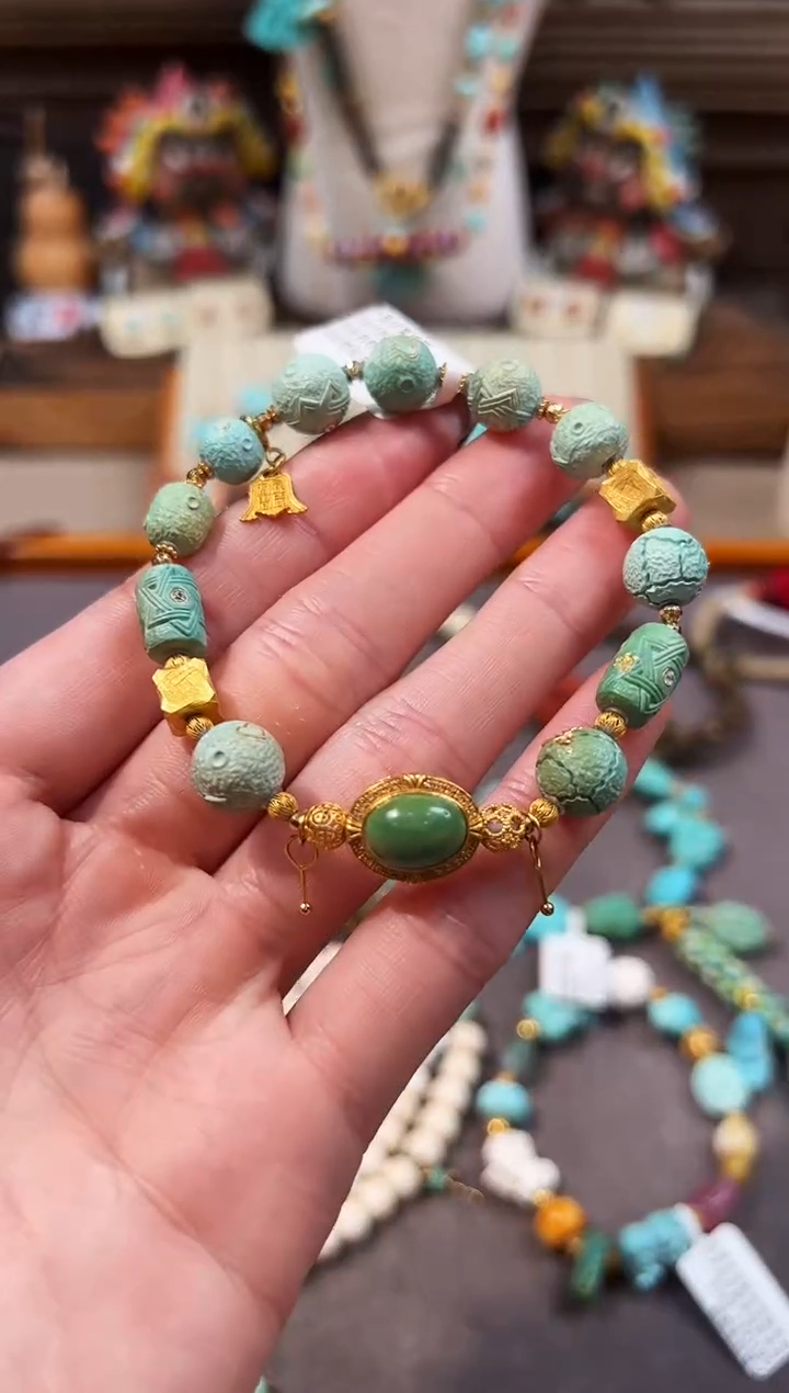 18K金镶嵌绿松石手链星球珠手链