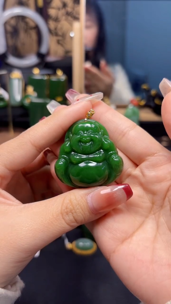 【闪购商品】和田玉（碧玉）吊坠(赠链)18K金镶嵌1