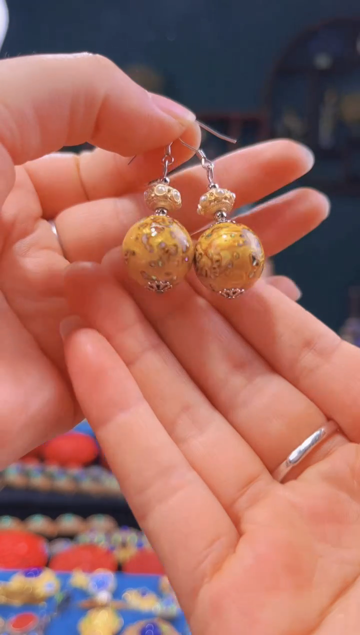 非遗绝技 犀皮漆耳环 黄