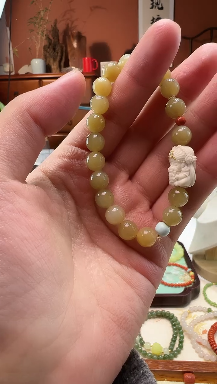 【闪购商品】和田玉（糖玉）手串18K金镶嵌糖玉