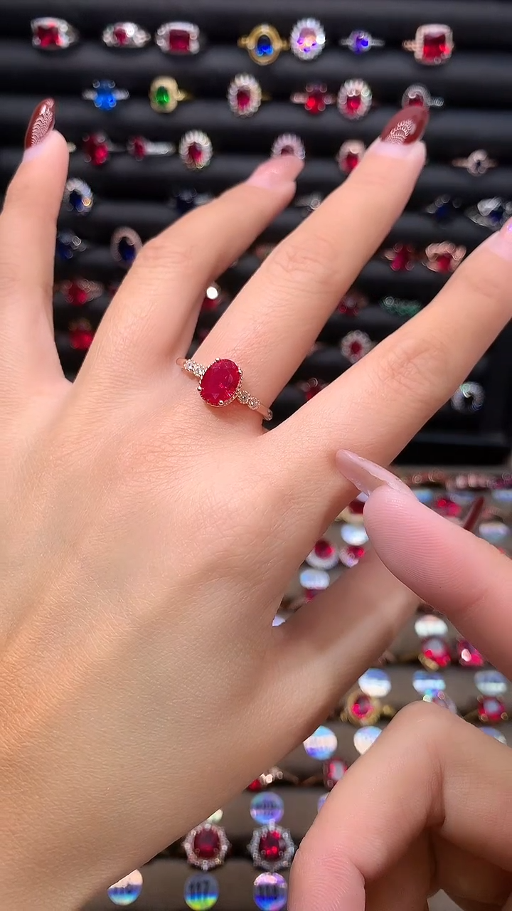 【闪购商品】红宝石戒指银S925镶嵌6.8玫瑰金