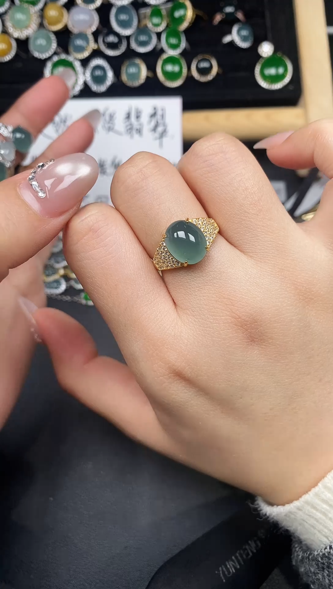 银S925镶嵌戒指翡翠78378
