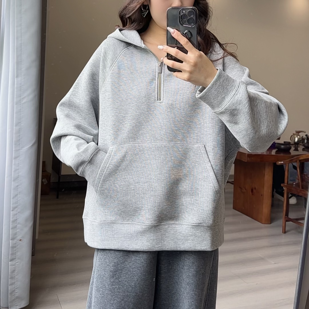 连帽卫衣女2025秋冬新款韩版宽松半拉链休闲上衣洋气百搭套头外套