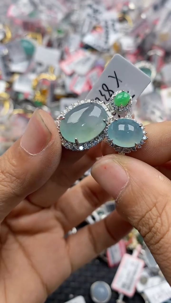 银S925镶嵌戒指翡翠4444----5