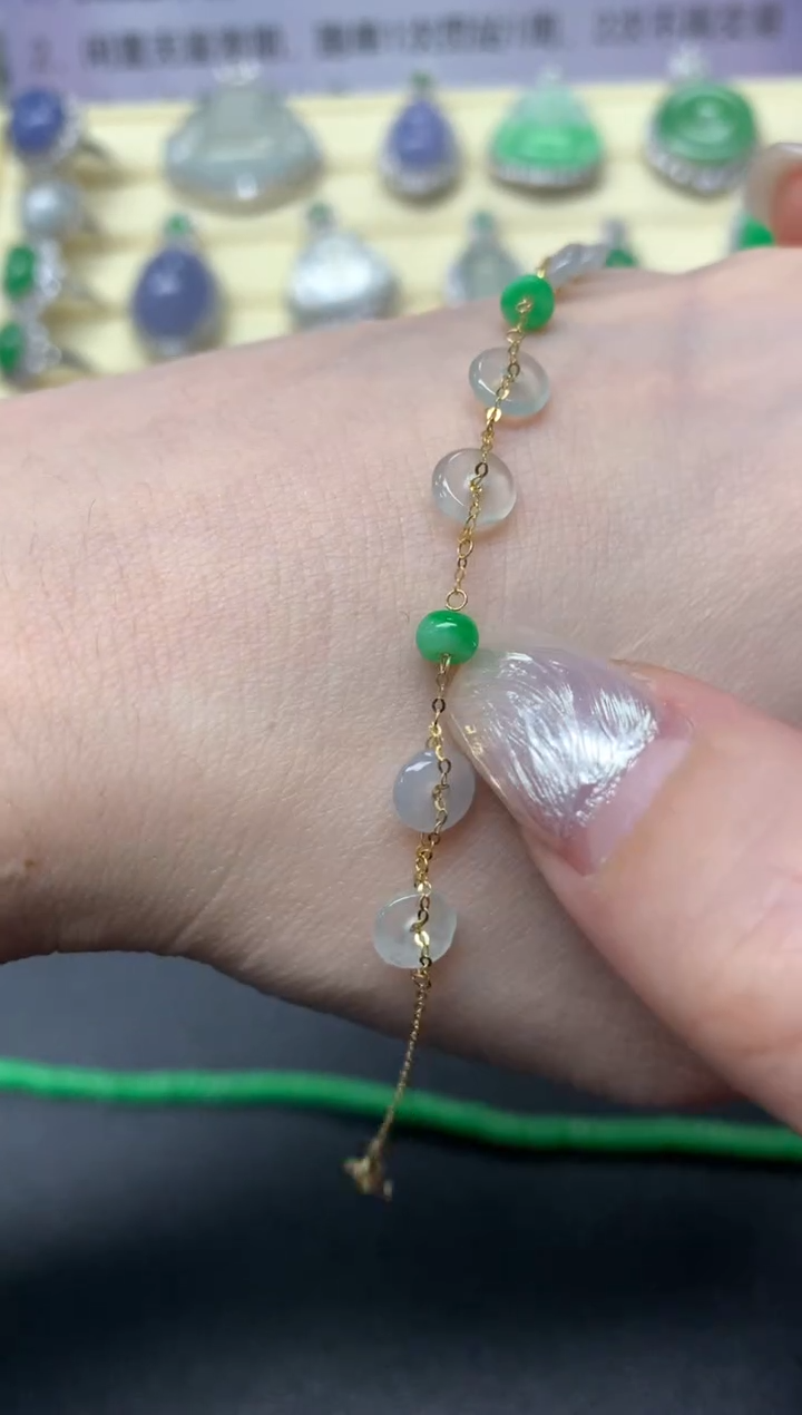 【闪购商品】翡翠手链18K金镶嵌手链|545+54
