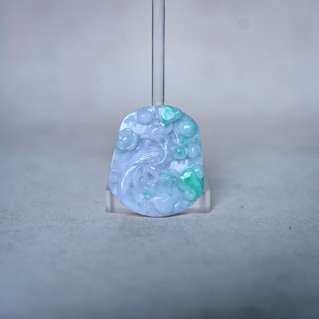 文华开物第66期拍品 6 创汇期 翡翠春带绿锦鸡纹牌