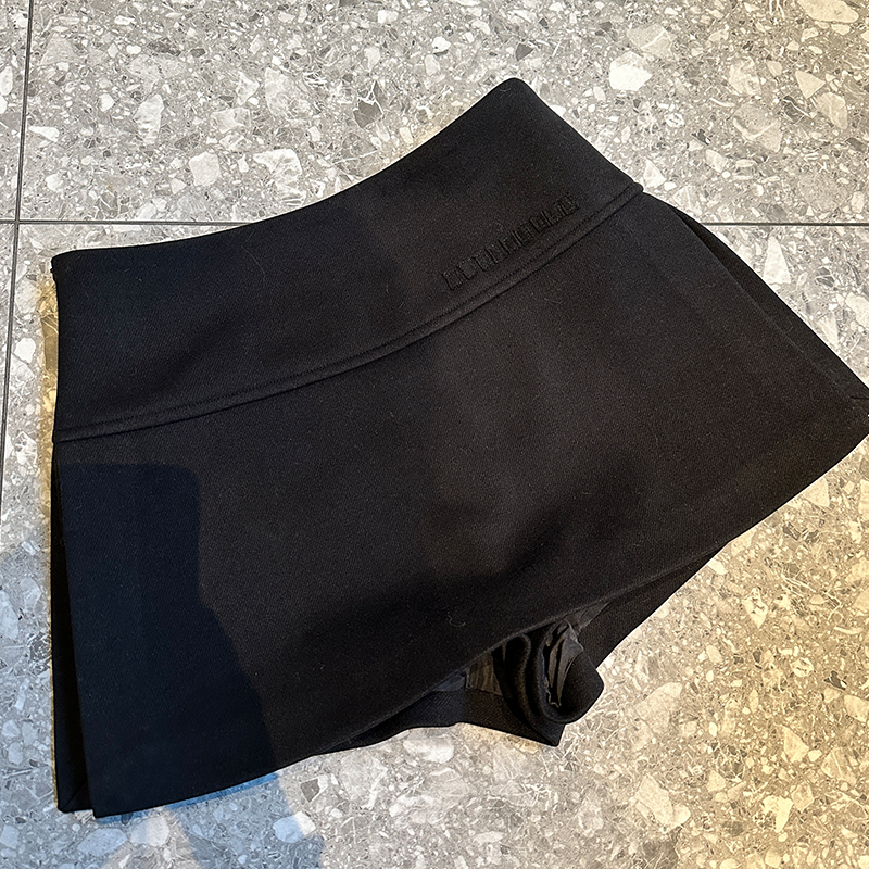 XIAOBAI高腰纯色百搭黑色休闲防走光裙裤