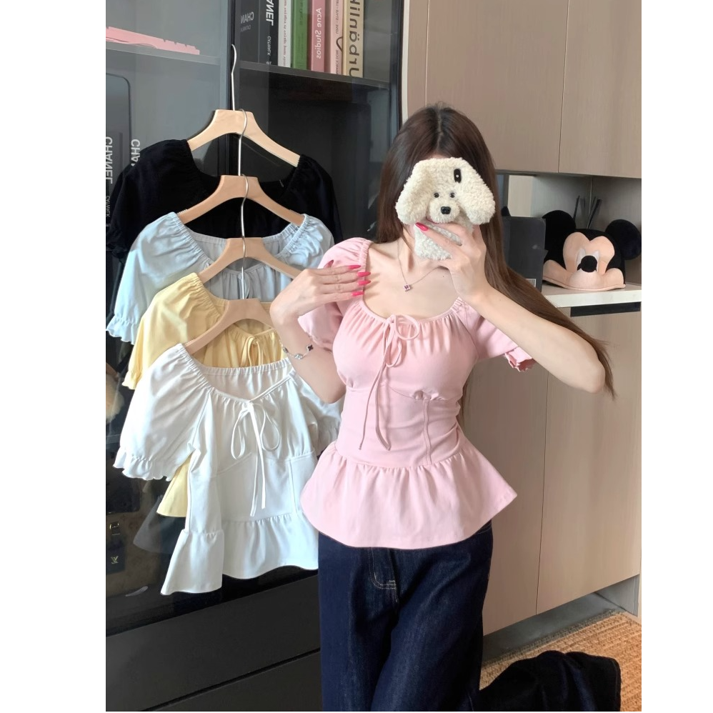 大码胖mm温柔风荷叶边短袖T恤女2025夏季新款遮肚子显瘦小衫上衣