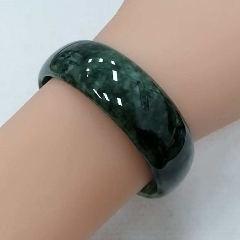 墨翠宽版轮胎翡翠手镯 天然翡翠缅甸A货 52～17.6∽4.7