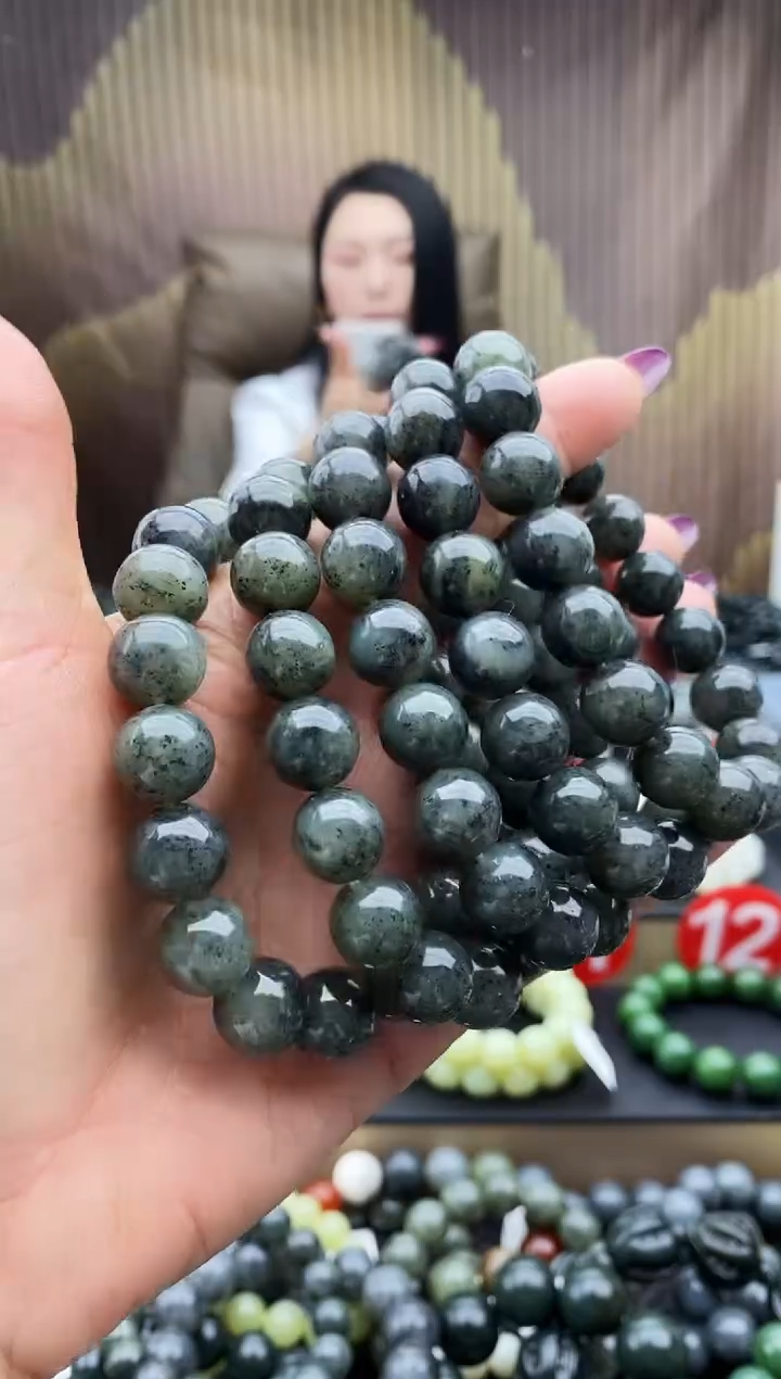未镶嵌手串和田玉点墨青花12拍一发一