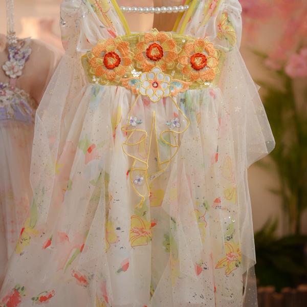 女童新款夏季汉服襦裙儿童连衣裙超仙古风公主唐装碎花汉服裙