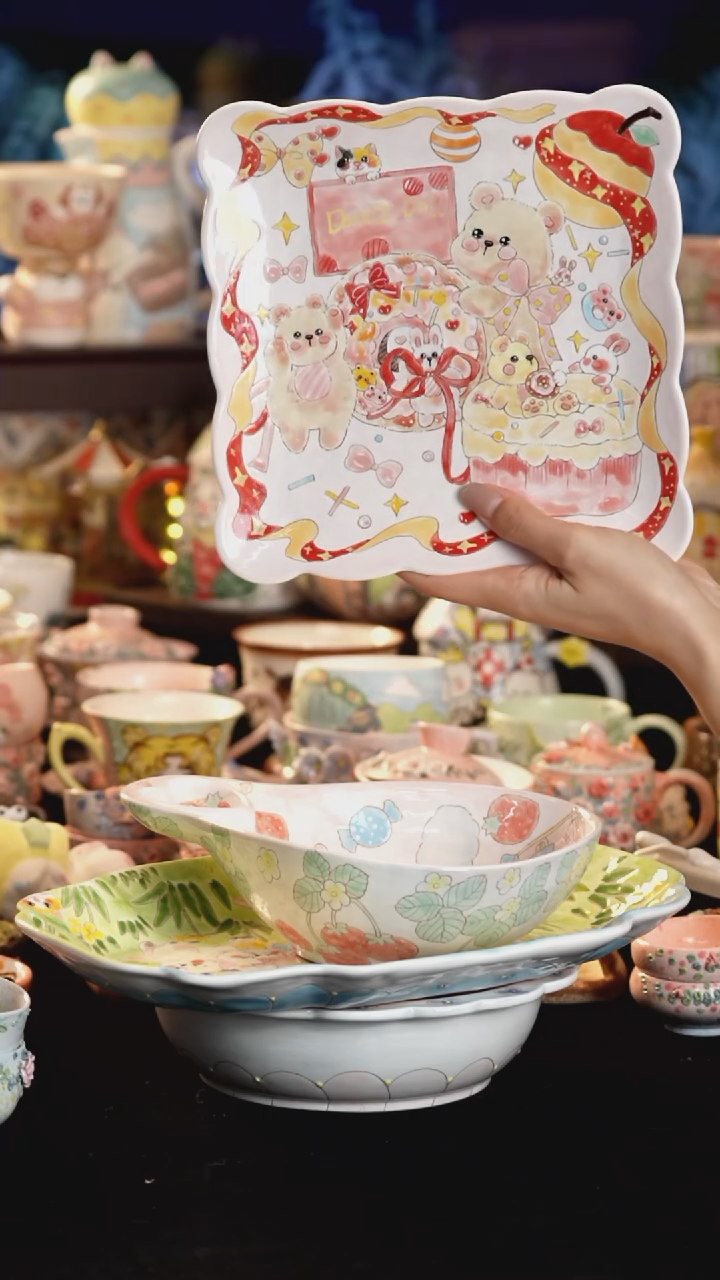 摆件陶景德镇釉下彩手绘设计师款陶瓷