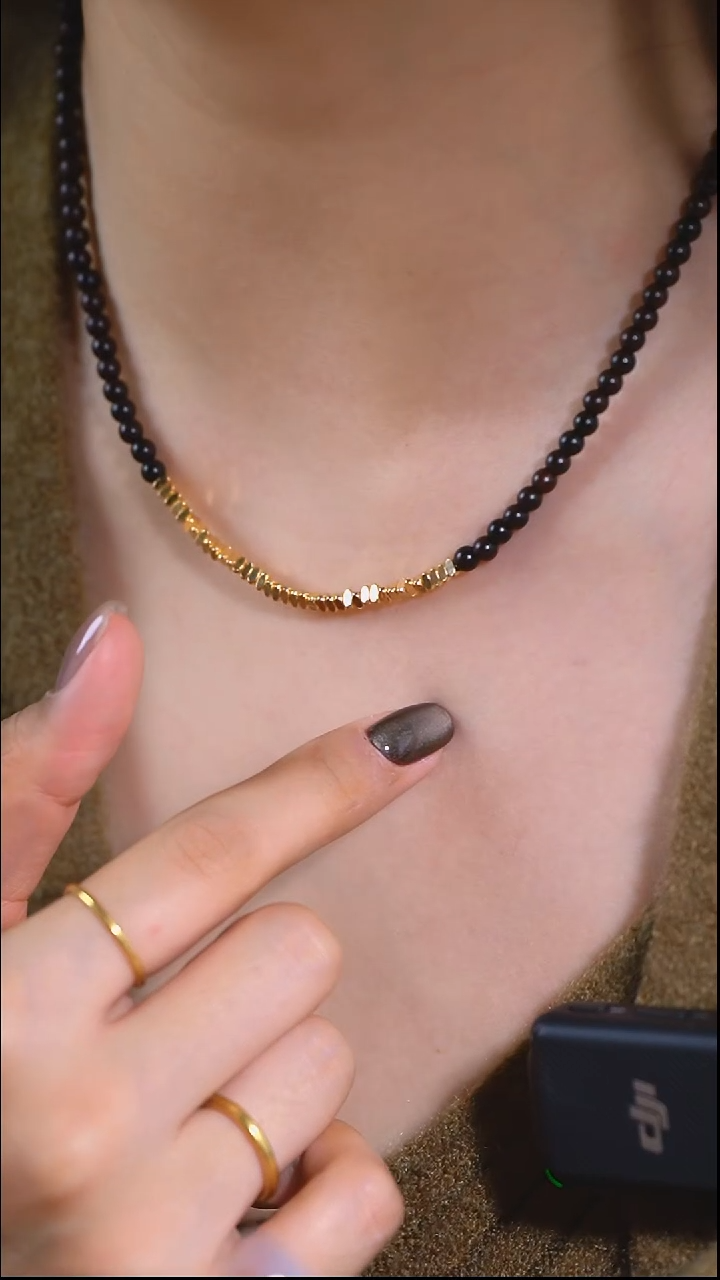 手串檀香紫檀（小叶紫檀）银S925镀金镶嵌紫檀锁骨链