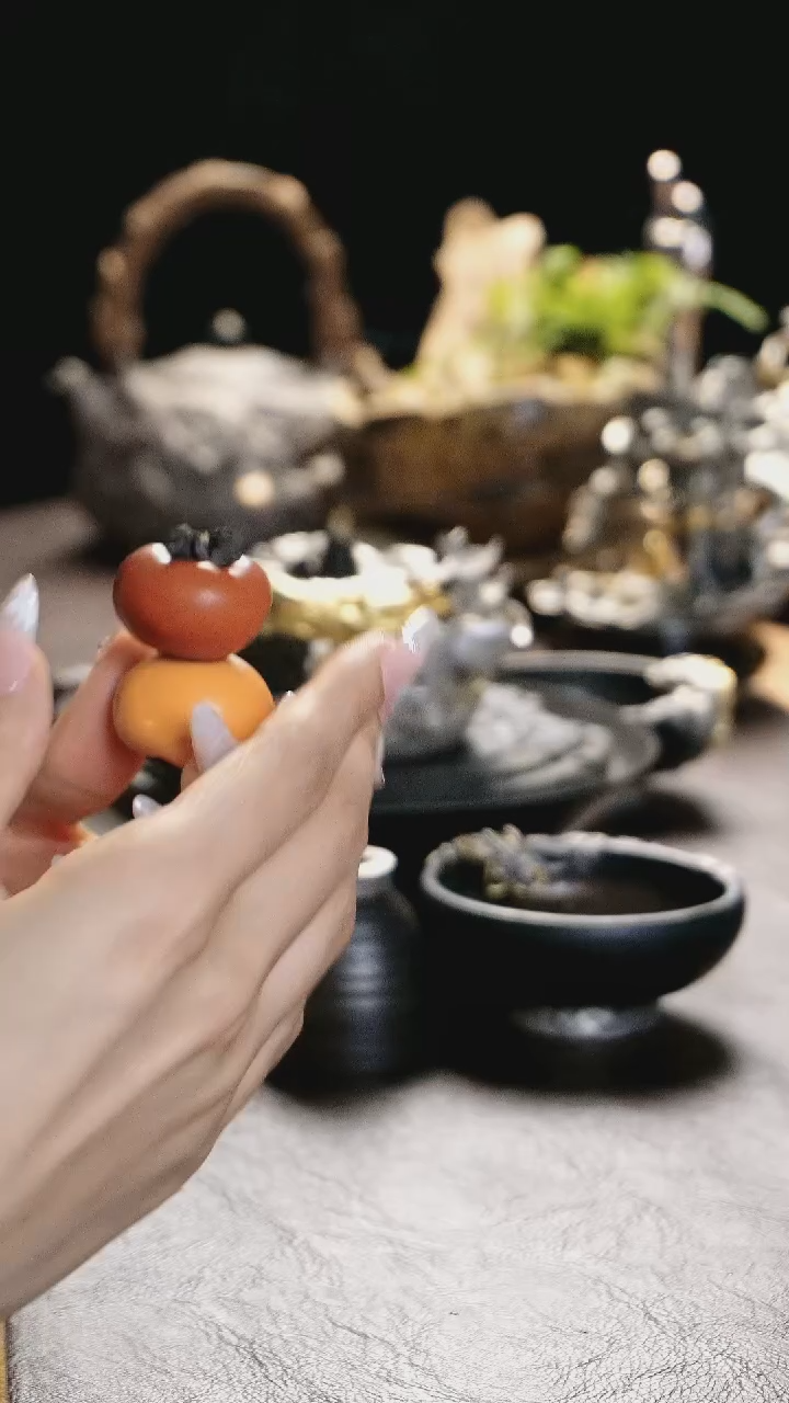 【闪购商品】迷你紫砂柿子手工茶宠一对