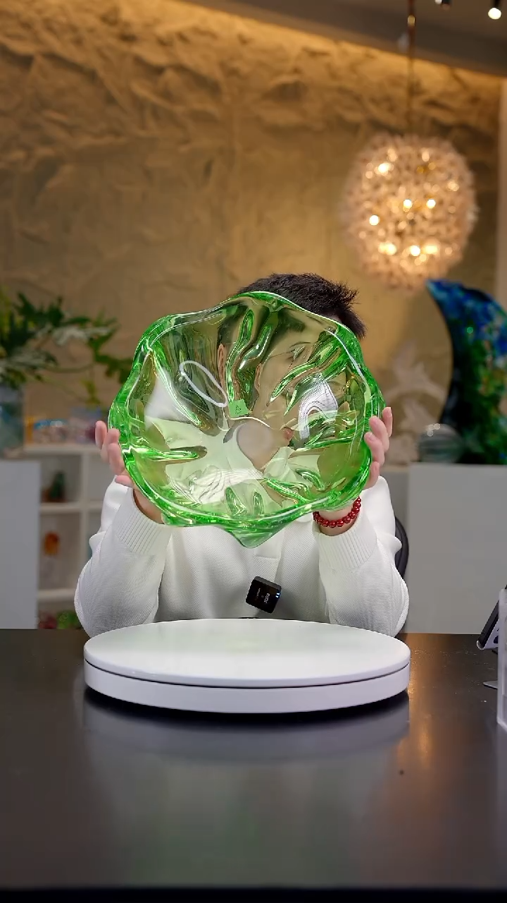 手工艺品琉璃祖母绿花开富贵果盘