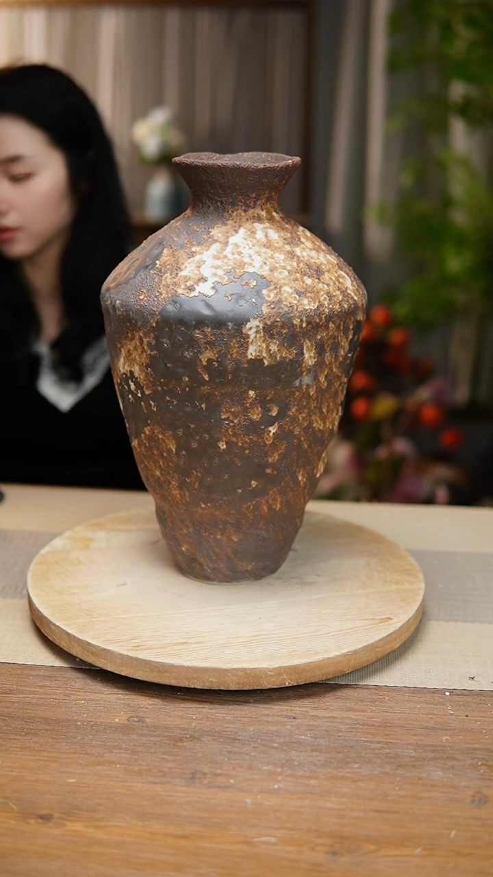 【闪购商品】陶瓷  花器诧寂棕高脚