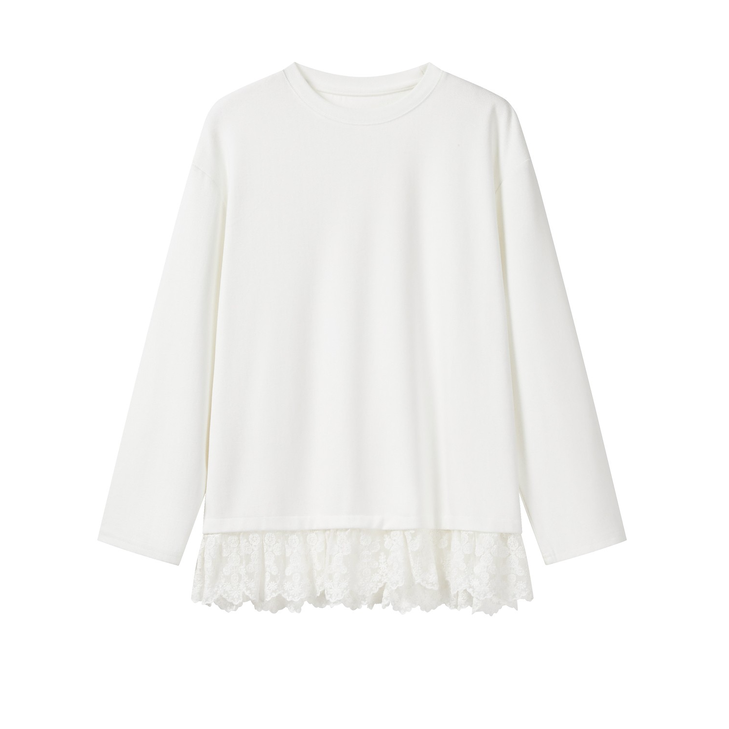 羊城故事-韩系蕾丝长袖白T恤女冬新款百搭显瘦打底衫上衣10797