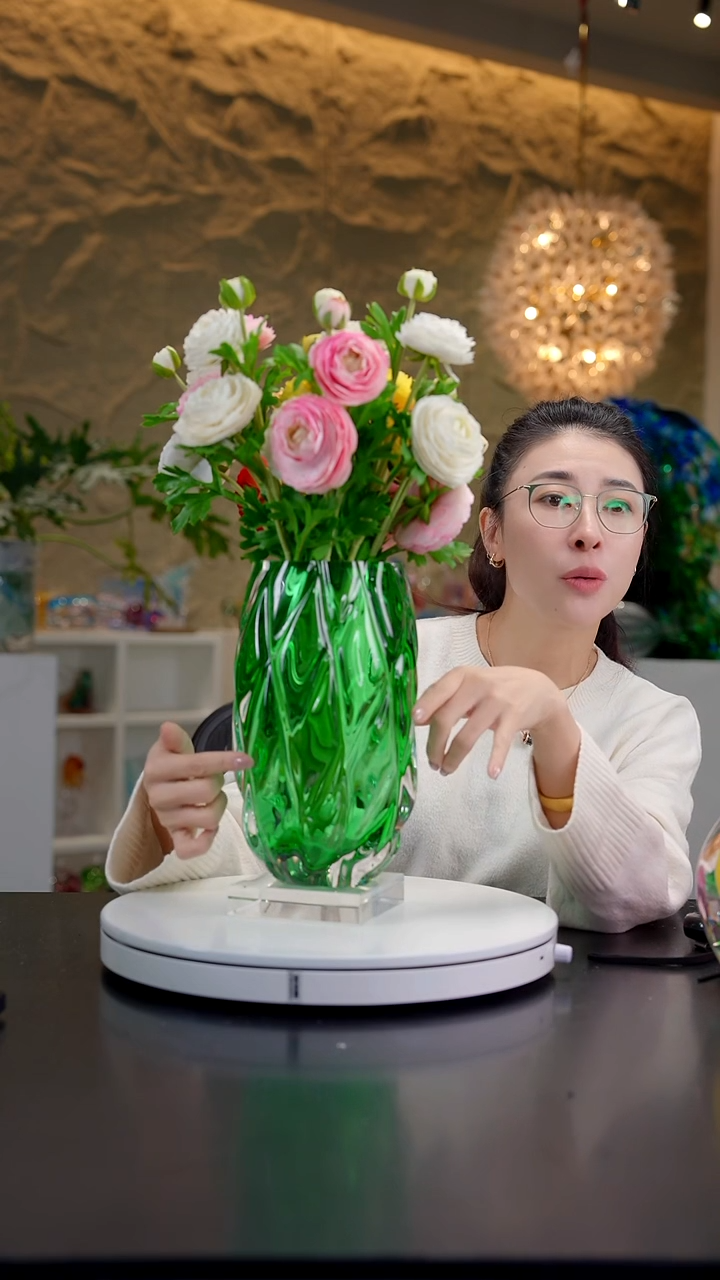 手工艺品琉璃高级菱形格祖母绿花瓶