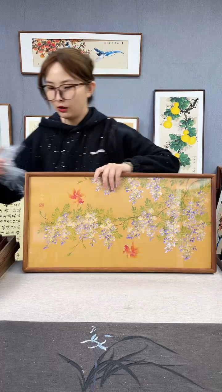 【闪购商品】国画闫冬雪-手绘带框作品-35*68-紫藤