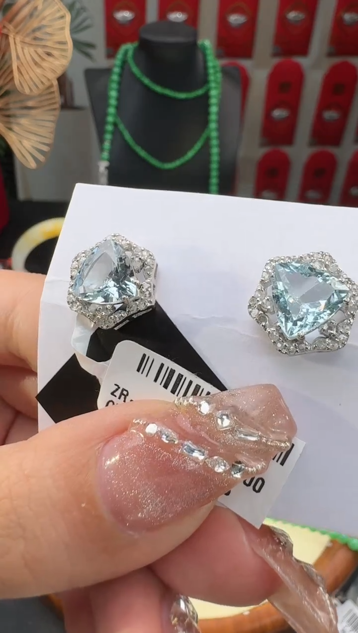 【闪购商品】海蓝宝石耳坠银S925镶嵌耳饰