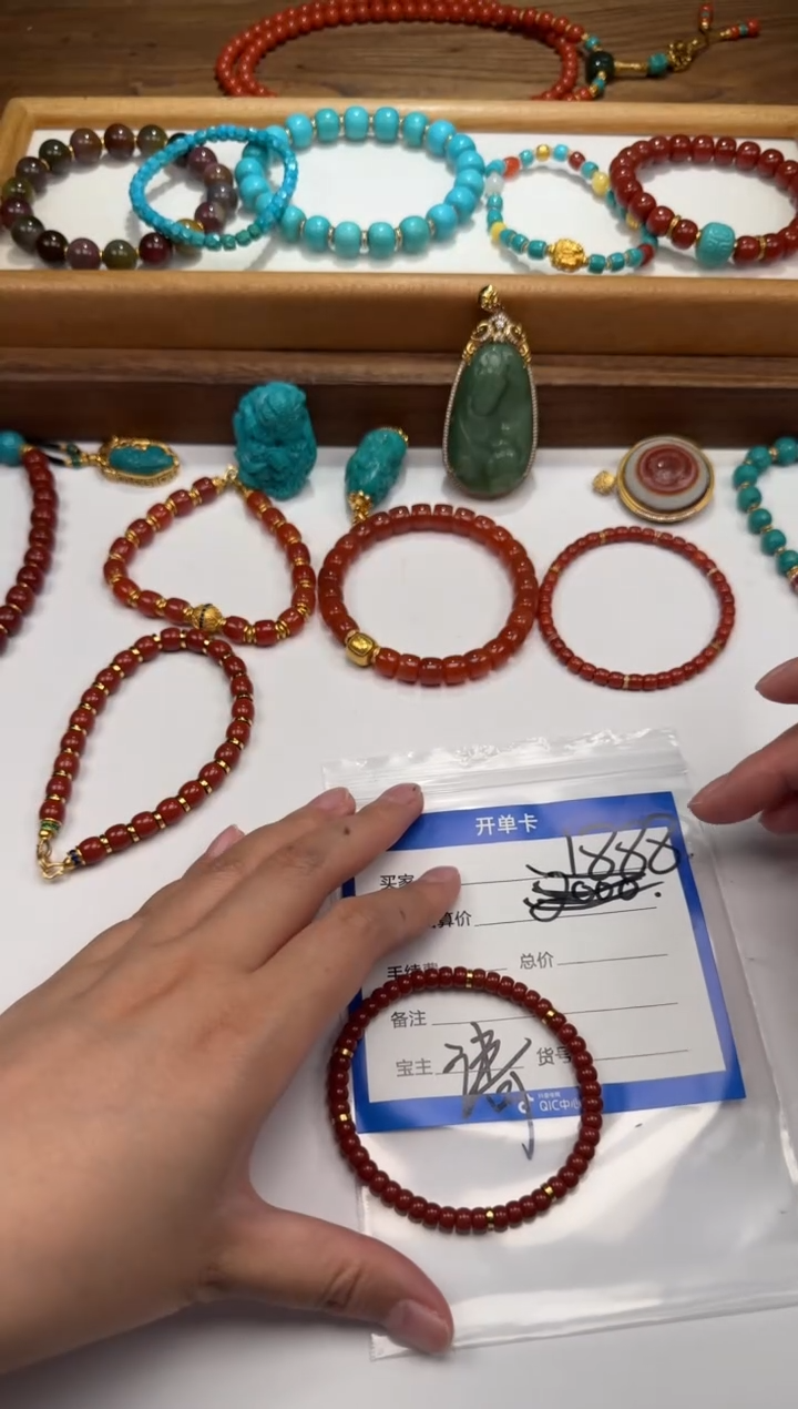 18K金镶嵌手串手串南红玛瑙幸*～手串手串