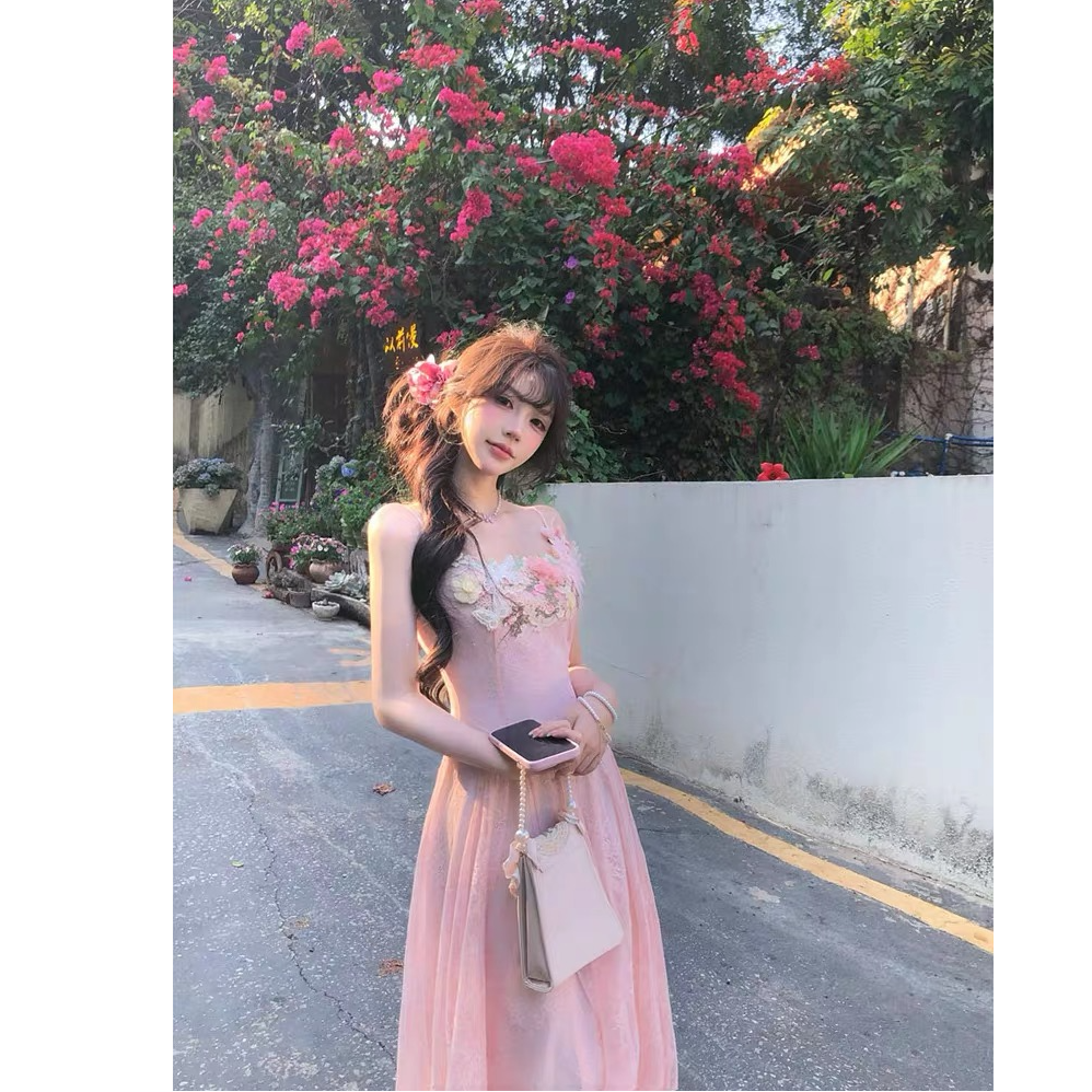 花园梦境2.0 夏季甜美温柔仙气收腰长款连衣裙吊带裙女2025年新款