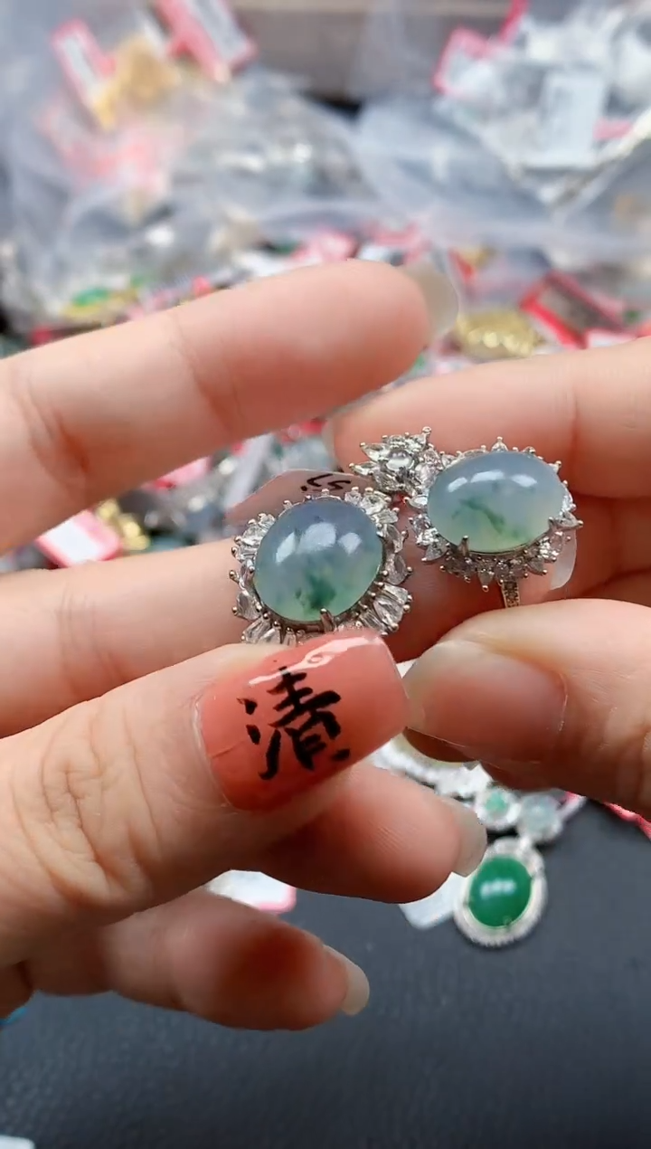 银S925镶嵌戒指翡翠天然A货缅甸翡翠