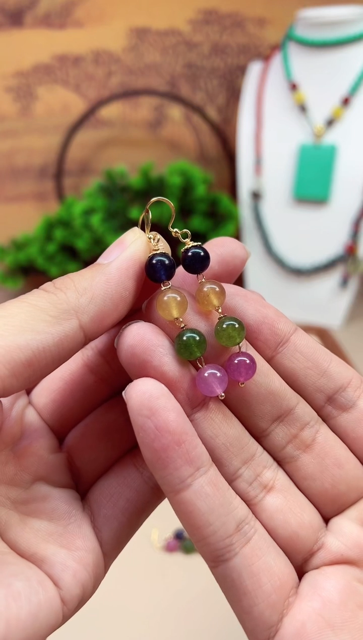 碧玺耳饰14K金镶嵌E152