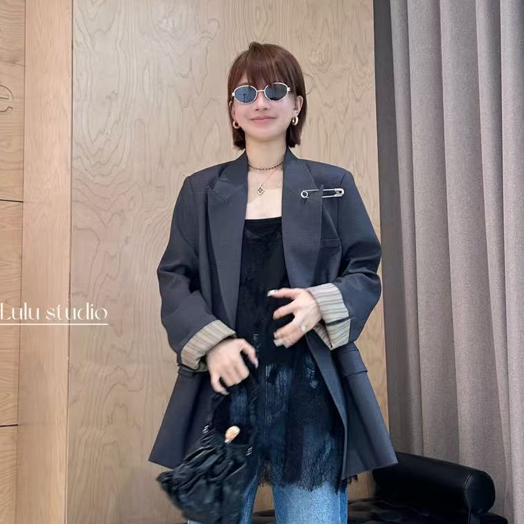 【乔乔专属】羊毛西装 大别针早春女士休闲西装长袖外套  50455G